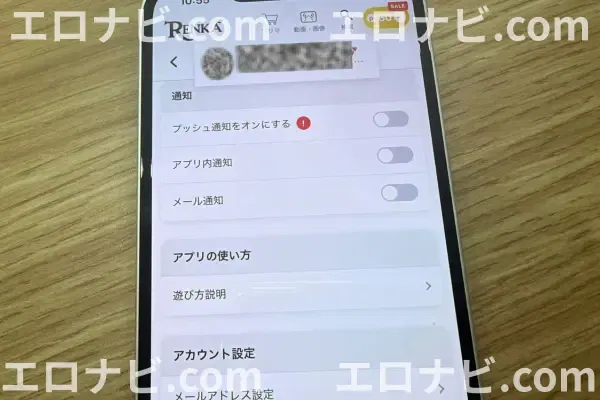 RENKA 設定画面(通知を細かく制御できる)